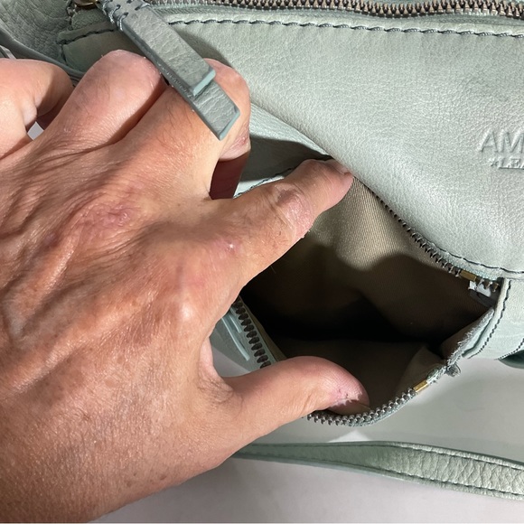 American Leather Company Leather Hanover Mint Green Two Front Zip Pockets Bag - Picture 7 of 15